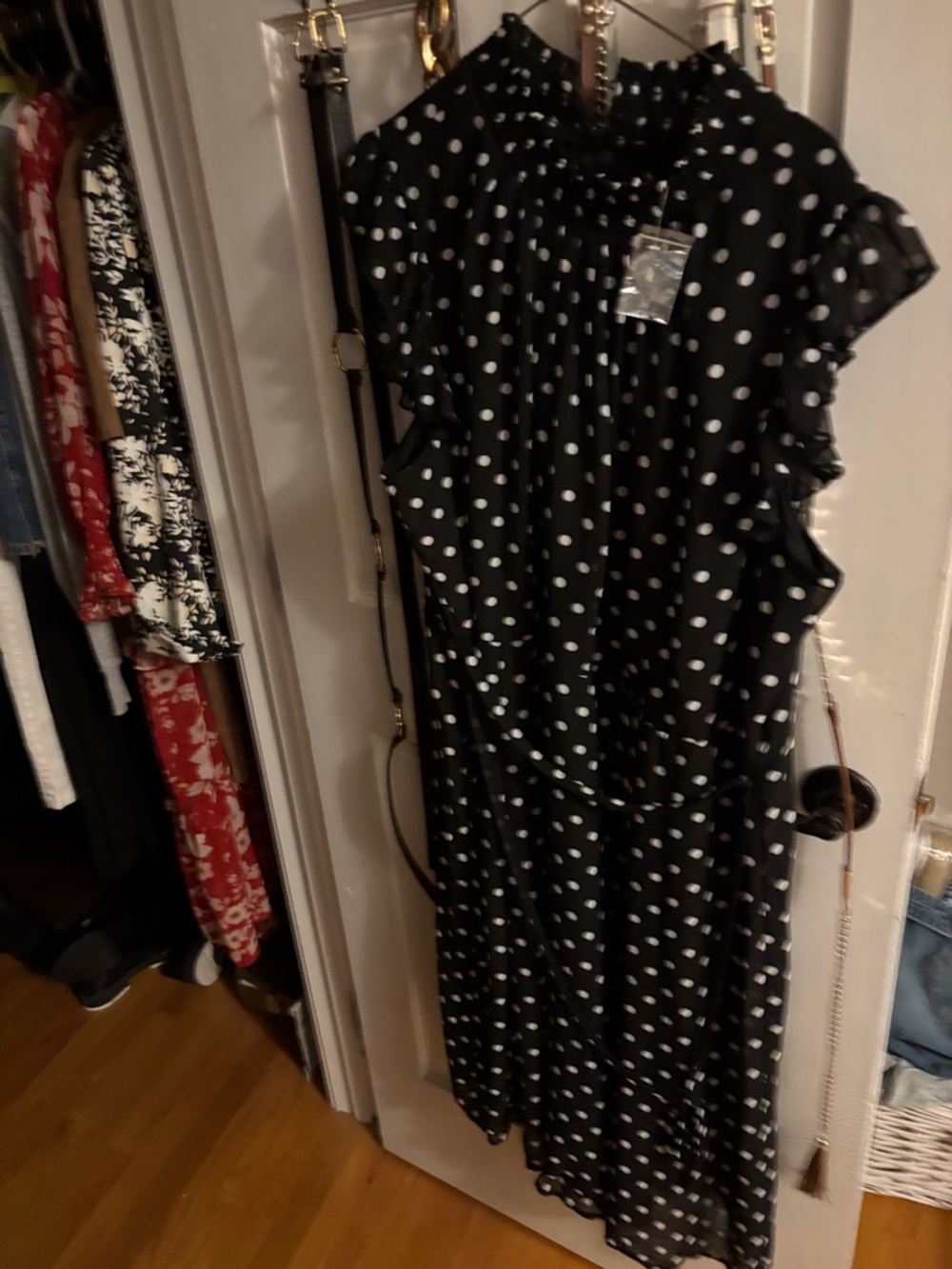 Nina Leonard Black Dress with White Polka Dots